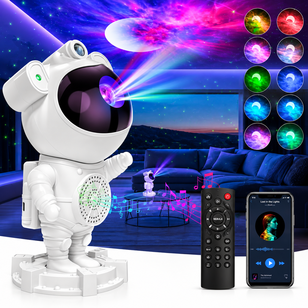 Proyector de Estrellas y Nebulosa LED – Diseño Astronauta Parado