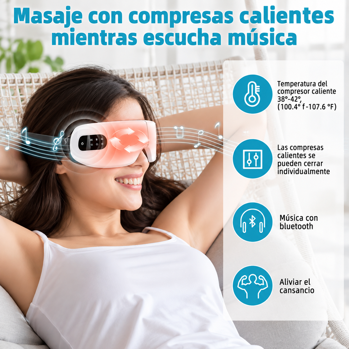 Masajeador Ocular Inteligente con Compresión Térmica y Bluetooth