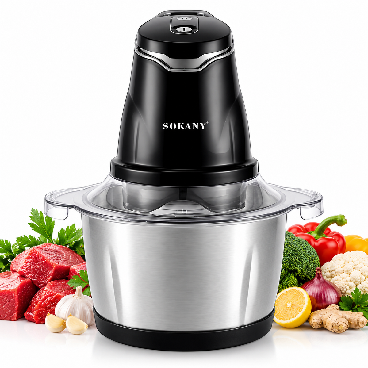 Procesador de Alimentos y Picatodo Sokany de 2L (800W) - Acero Inoxidable