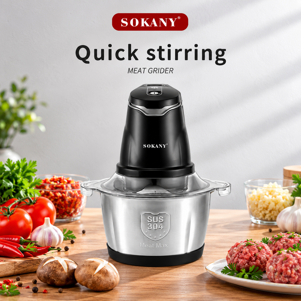 Procesador de Alimentos y Picatodo Sokany de 2L (800W) - Acero Inoxidable