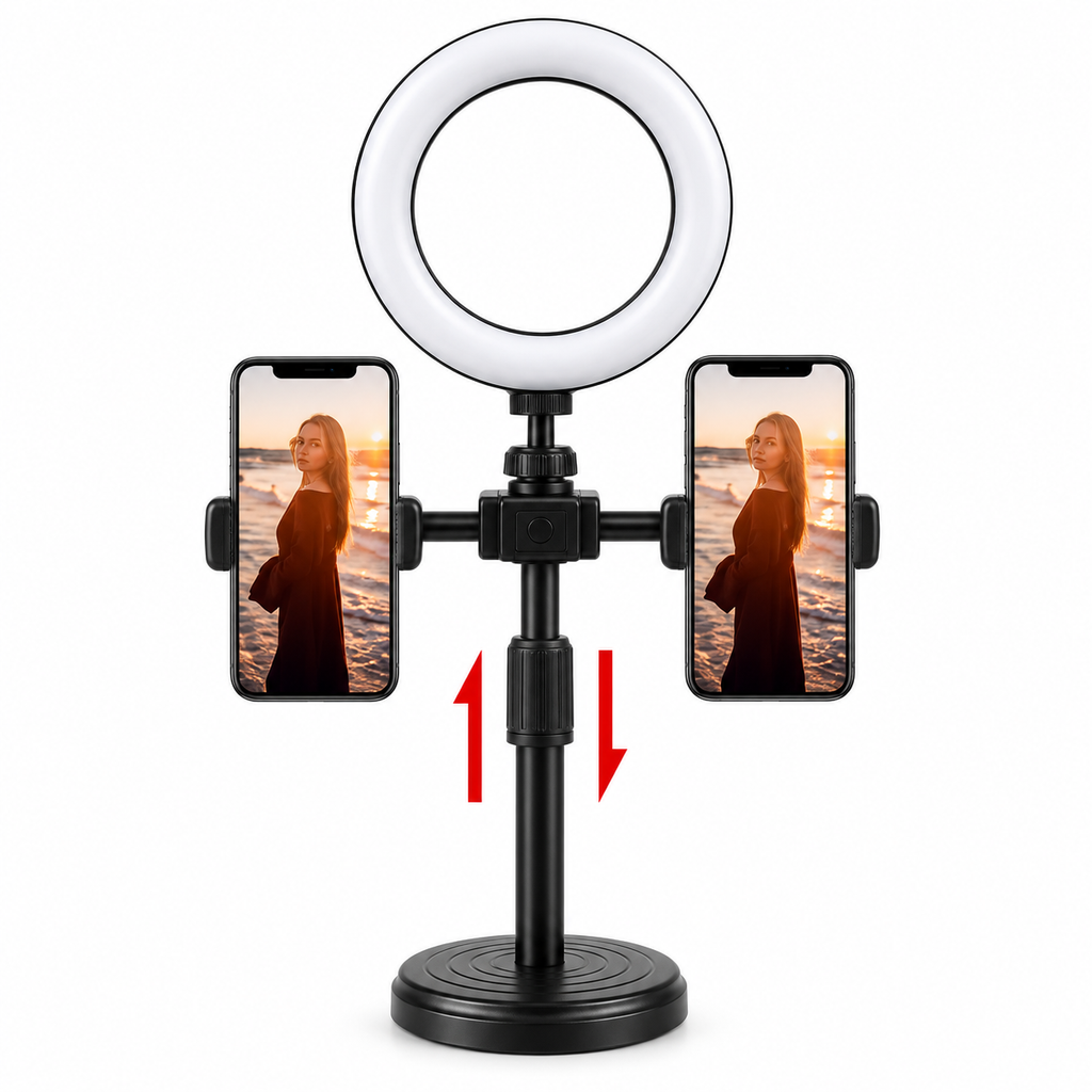 ✨ Aro de Luz LED con Soporte para 2 Celulares