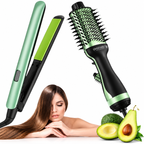 Combo Set de Belleza Aguacate: Cepillo Secador Profesional + Plancha Alisadora WAER 🥑✨