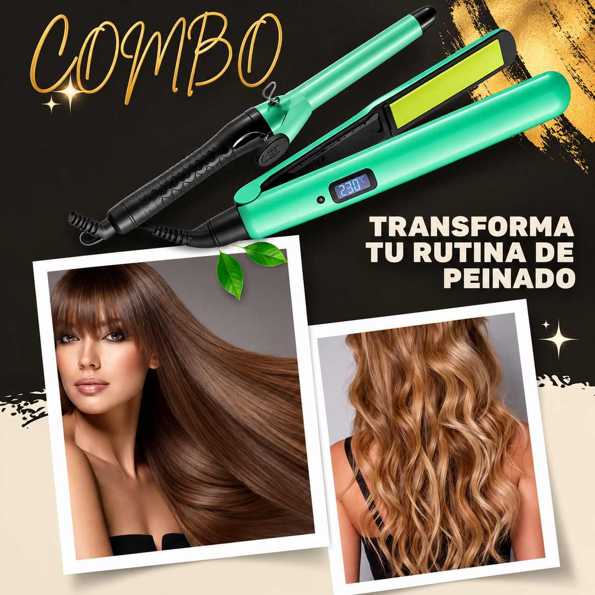 Combo Plancha Alisadora + Pinza Rizadora Profesional Aguacate 🥑✨