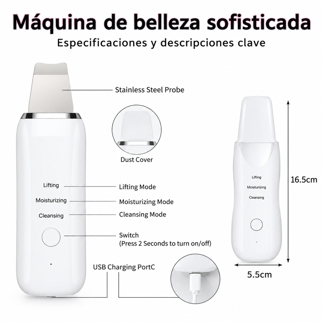 Espátula Limpiadora Facial Ultrasónica Skin Scrubber MUYE 8815 ✨🧴