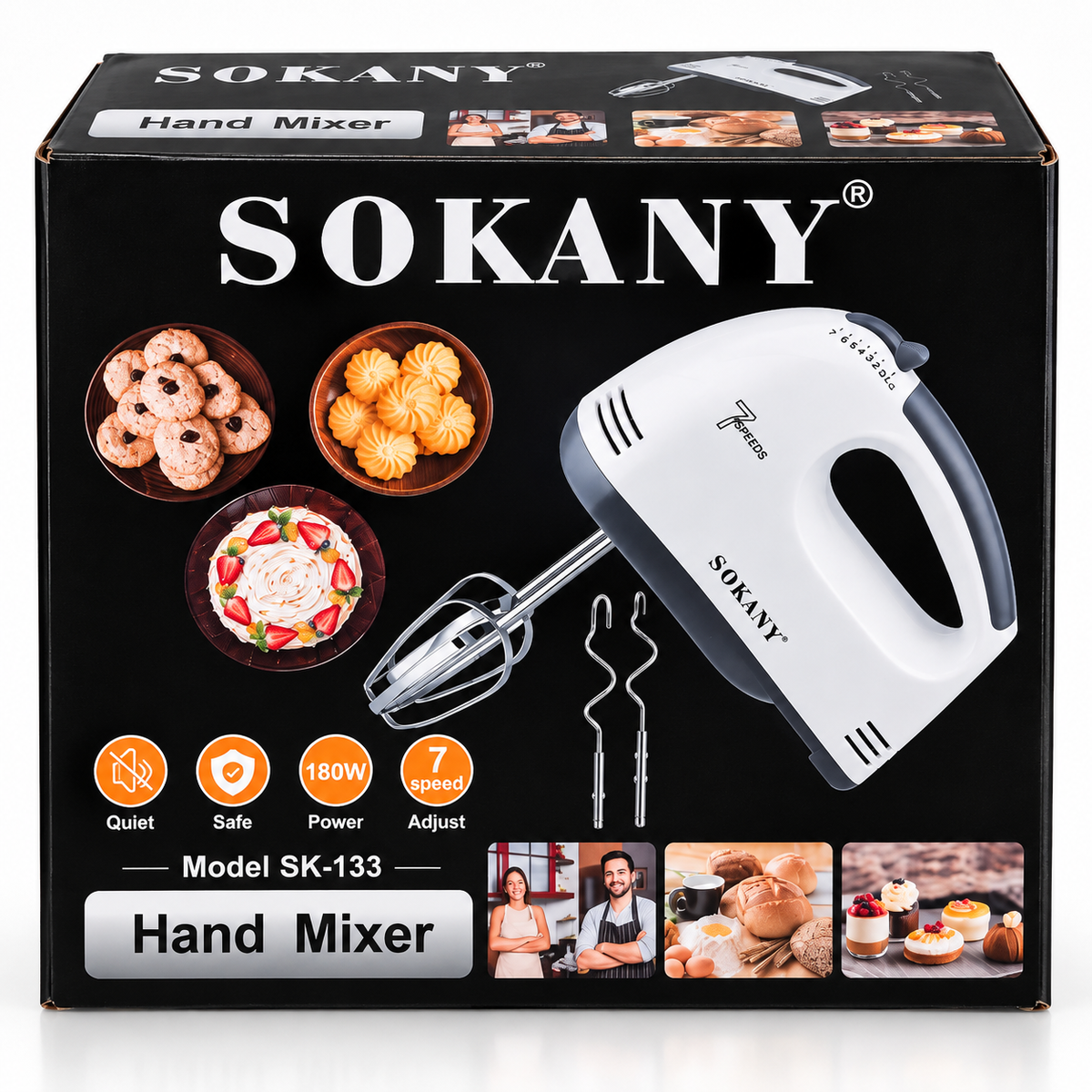 🧁 Batidora Manual Sokany SK-133 con Gancho y 7 Velocidades