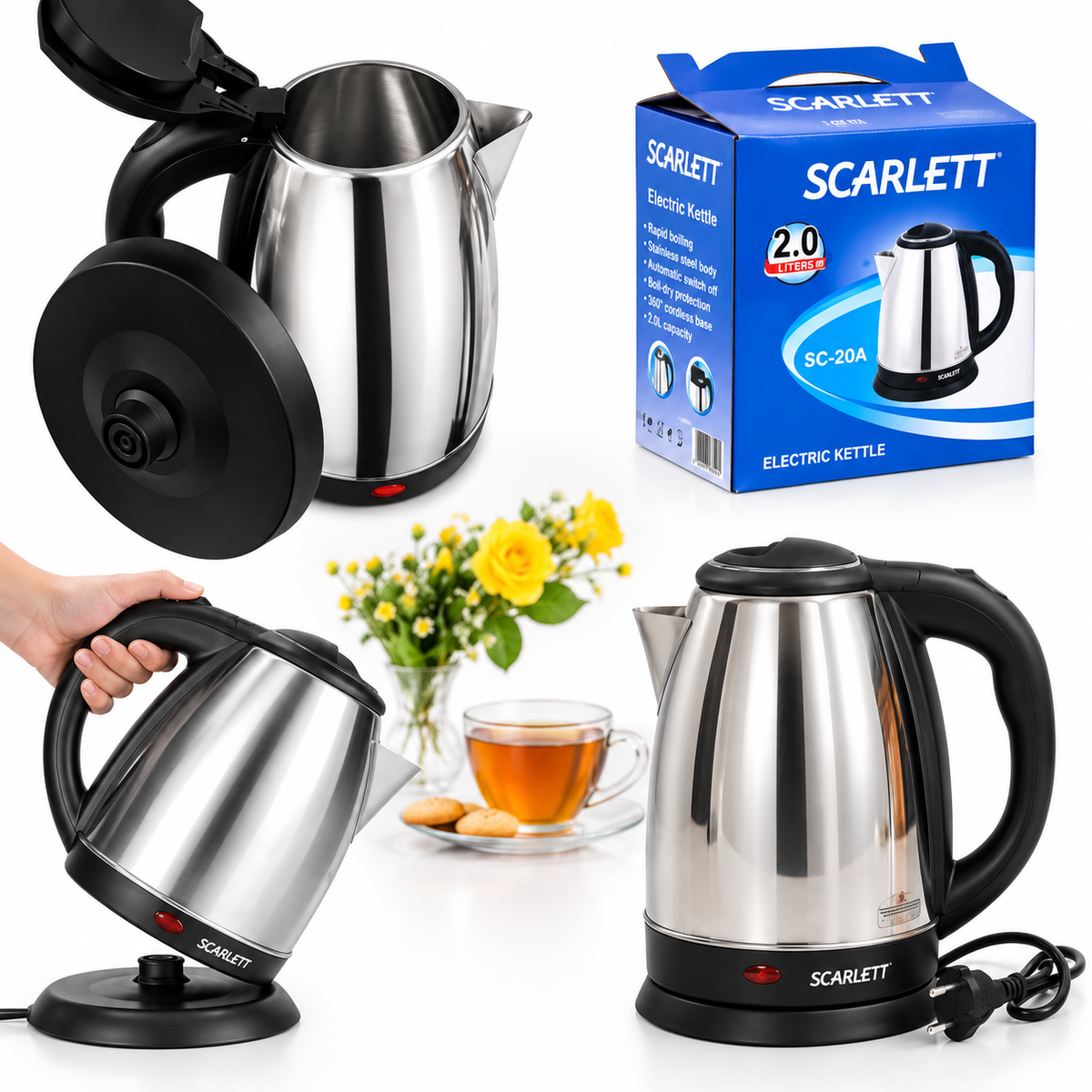 🫖 Hervidor Eléctrico de Acero Inoxidable Scarlett SC-20A (2.0 L)