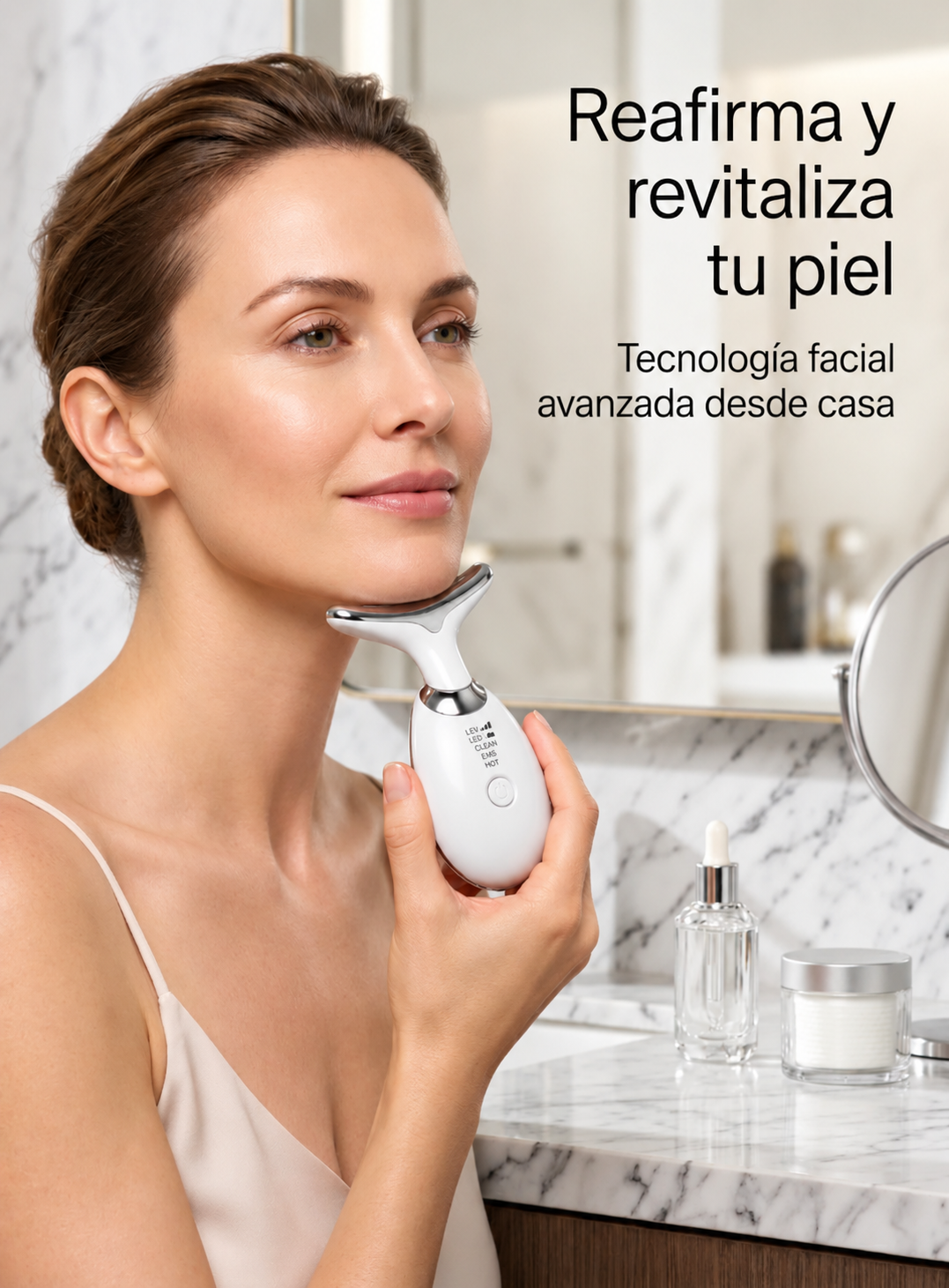 Masajeador Facial y de Cuello 3 en 1 con Luz LED e Iones – Efecto Lifting Profesional