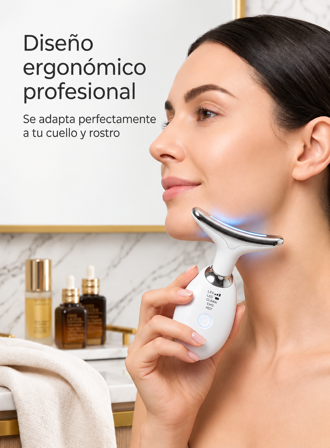 Masajeador Facial y de Cuello 3 en 1 con Luz LED e Iones – Efecto Lifting Profesional