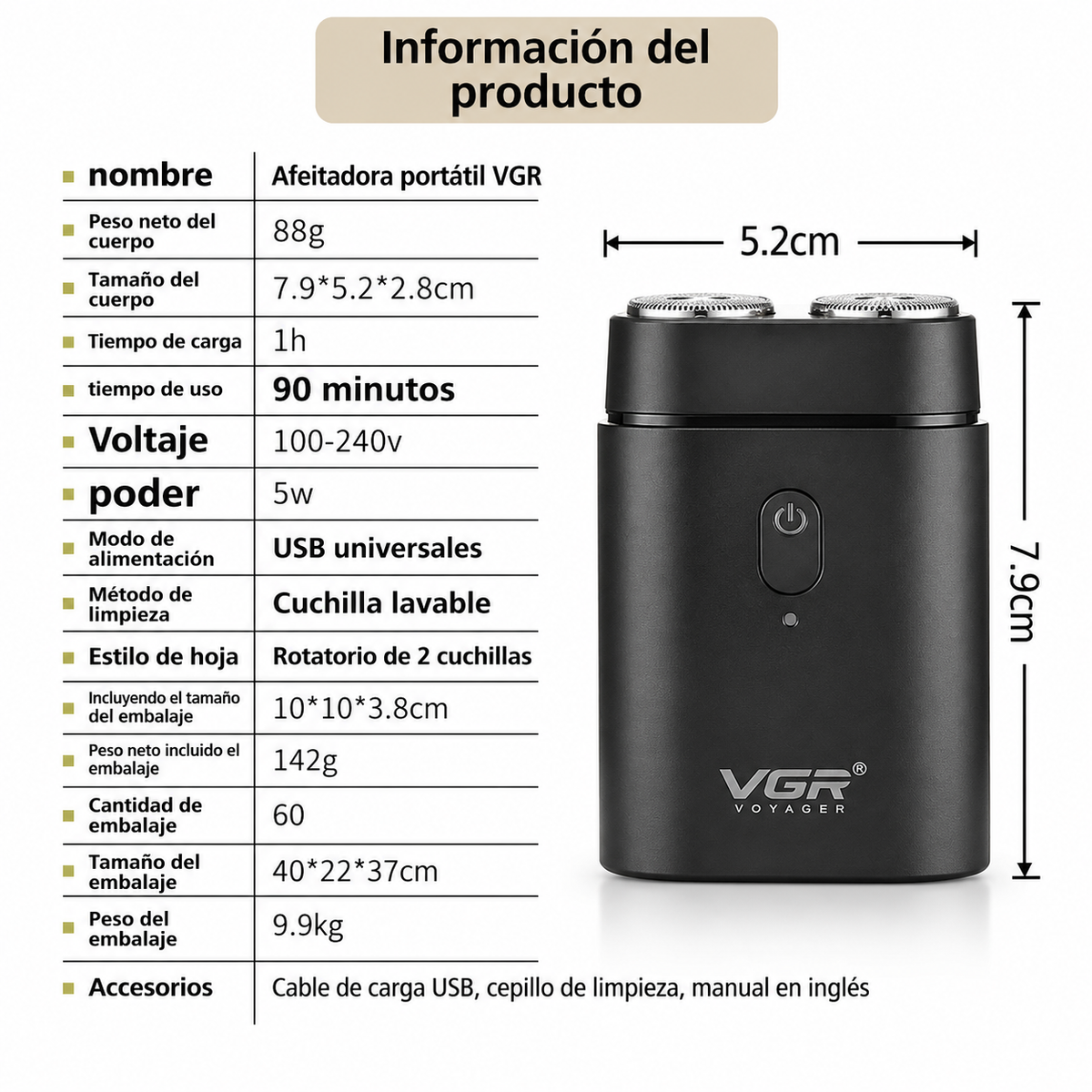 Mini Afeitadora Eléctrica Portátil VGR – Afeitado Preciso y Suave en Cualquier Lugar 🪒✨