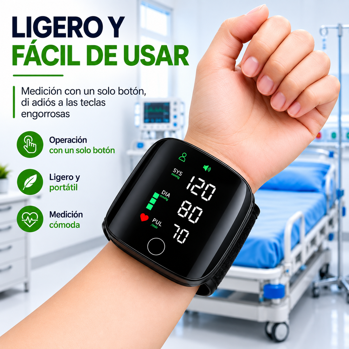 Monitor Digital de Presión Arterial Automático Recargable de Muñeca