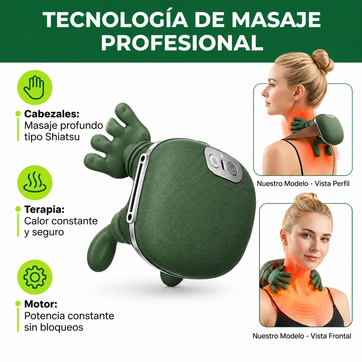 Masajeador Ergonómico de Cuello y Espalda con Calor Terapéutico "Tortuga" 🐢💆♂️✨
