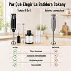Batidora de Mano Inmersión Sokany 5 en 1 | Licuadora, Picadora y Procesadora (800W)