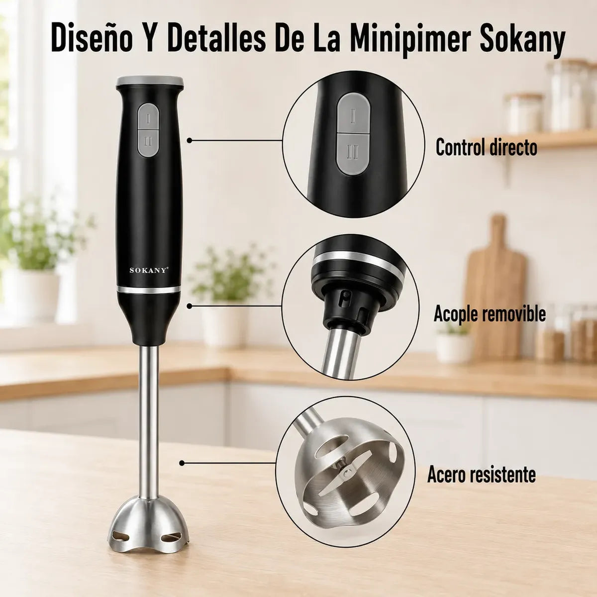 Batidora de Mano Inmersión Sokany 5 en 1 | Licuadora, Picadora y Procesadora (800W)
