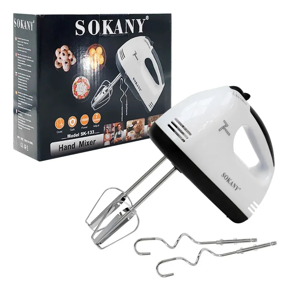 🧁 Batidora Manual Sokany SK-133 con Gancho y 7 Velocidades