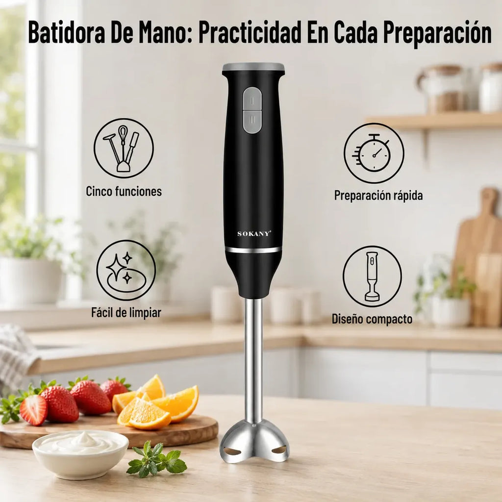 Batidora de Mano Inmersión Sokany 5 en 1 | Licuadora, Picadora y Procesadora (800W)